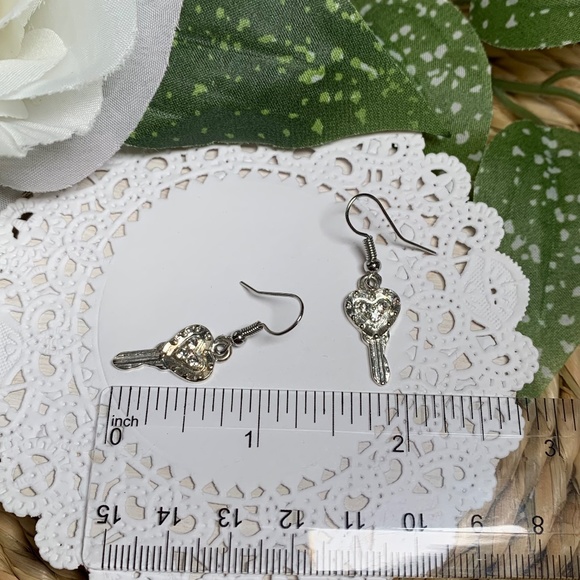 Aged Love Heart Key Earrings, with Crystal accents - Picture 7 of 7